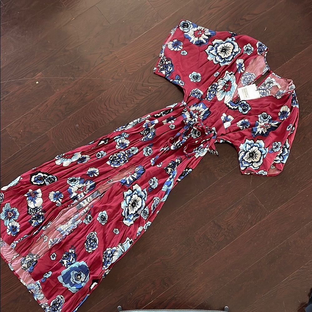 NWT Urban Outfitters Floral Red and Blue Maxi Dress
